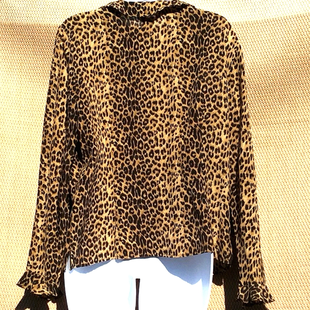 Sunny Leigh 100% Silk Tiger Print Blouse - Picture 2 of 4